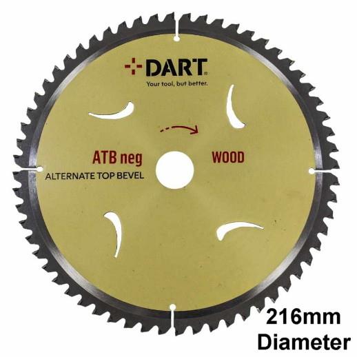 DART SNA2163040 Gold Circular TCT Wood Cutting Saw Blade; 2.8mm Kerf; 2.0mm Plate; 216mm x 40 Teeth x 30mm Bore; Alternate Top Bevel (ATB); Negative