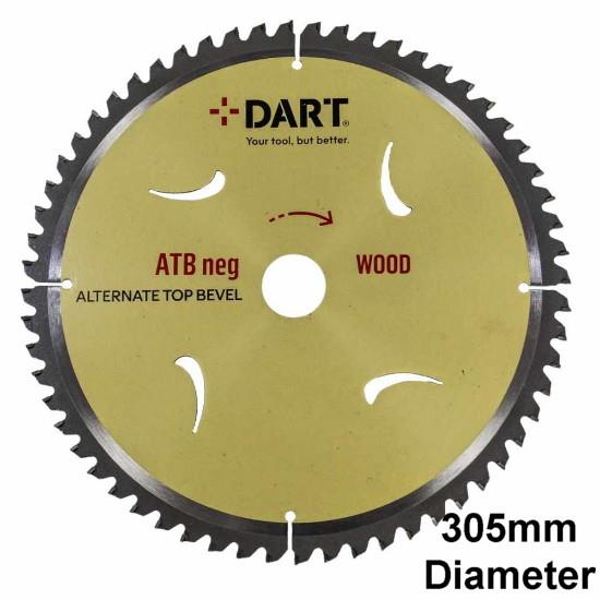 DART SNA30530100 Gold Circular TCT Wood Cutting Saw Blade; 2.8mm Kerf; 2.0mm Plate; 305mm x 100 Teeth x 30mm Bore; Alternate Top Bevel (ATB); Negative