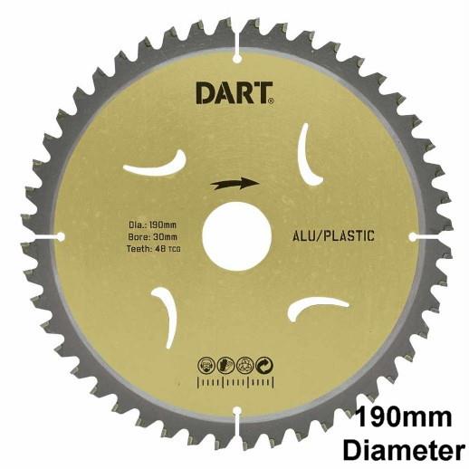 DART SNT1903048 Gold Circular TCT Aluminium/Plastic Cutting Saw Blade; 2.6mm Kerf; 2.0mm Plate; 190mm x 48 Teeth x 30mm Bore