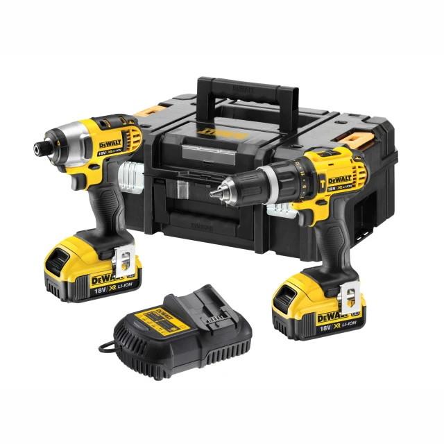 Dewalt XR Twin Combi Hammer Drill (DCD785) And Impact Driver (DCF885) Twin Pack; 18 Volt; 2 x 4Ah XR Li-Ion Slide Batteries; Supplied In Tstak II Kitbox