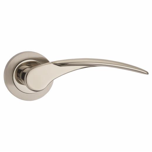 Fortessa FDEAPO-SN/NP Apollo Lever Handle On Round Rose Set; 55 x 10mm Round Rose; 129.5mm Lever; Satin Nickel Plated And Polished Nickel Plated (SNP)(PNP) Mixed Finish