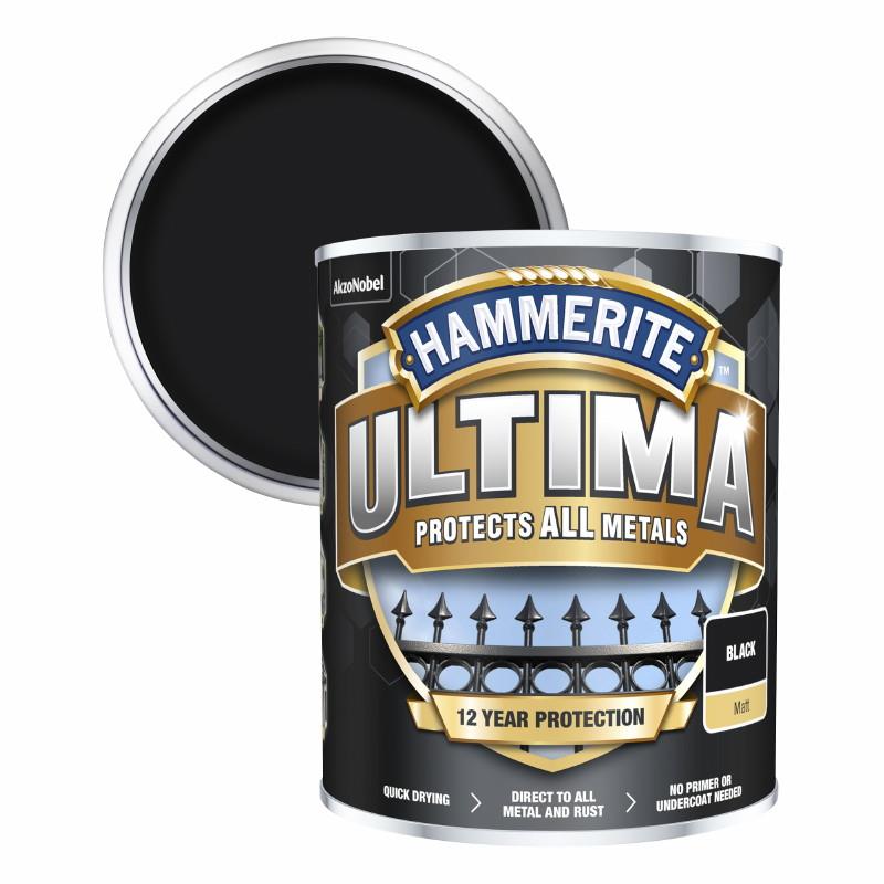 Hammerite Ultima Metal Paint Matt; Black (BK); 750ml