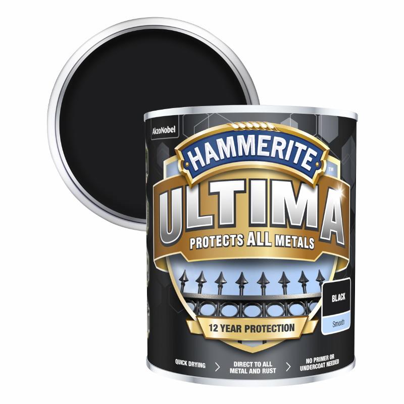 Hammerite Ultima Metal Paint Smooth; Black (BK); 750ml