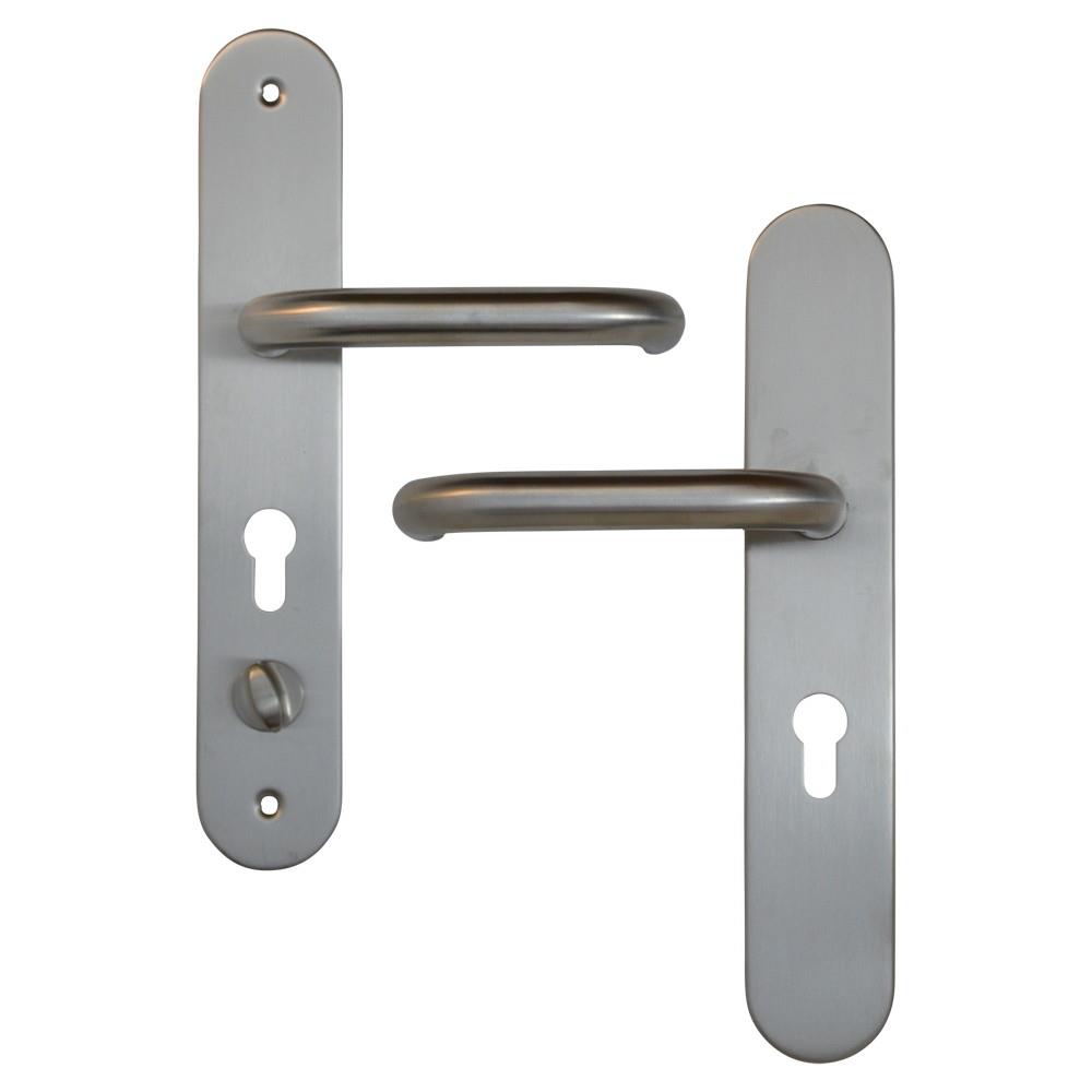 Hooply 7457 Steel Door Lever Handle Set; Snib Thumbturn; Euro Profile; 68mm Centres; 278 x 48mm Backplate; Silver (SIL); Left Hand (LH)