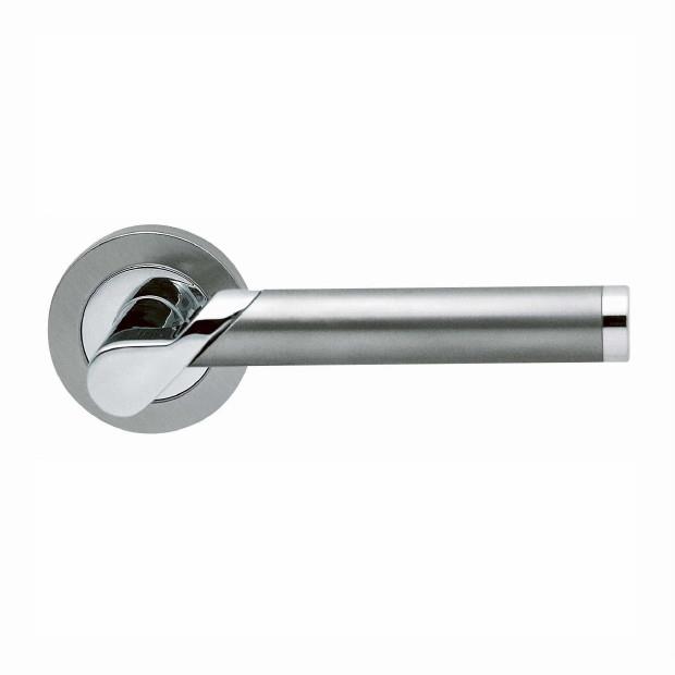 Karcher R38-OS65 Starlight Lever Handle On Rose Set;  Piece Sprung 52 x 10mm Rose; Chrome Plated/Satin Stainless Steel (CP)(SSS) Mixed Finish