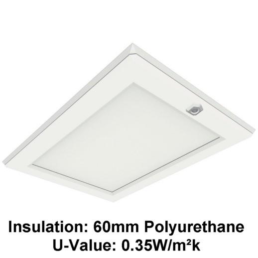 Manthorpe GL250-035-PU Plastic Drop Down Loft Hatch & Surround; Multi Point Catch; White (WH); Fits 553-562 x 726mm Opening; 545 x 715mm Clear Access; 60mm Polyurethane (UV 0.35)
