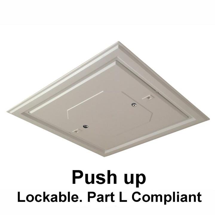 Manthorpe GL261L Plastic Lockable Push Up Loft Hatch & Surround; White (WH); Fits 562 x 562mm Opening; 528 x 528mm Clear Access; 2 Key Locks For Security; Part ' L ' Insulation Compliant
