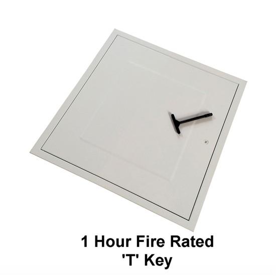 Manthorpe GL270F Fire Rated Loft Hatch & Surround; Square Drop Down; White (WH); Fits 531mm x 531mm Opening; 515mm x 430mm Clear Access; 580mm x 580mm External Frame; Budget T Key Lock