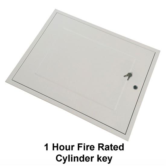 Manthorpe GL281F Fire Rated Loft Hatch & Surround; Rectangular Drop Down; White (WH); Fits 726mm x 562mm Opening; 665mm x 521mm Clear Access; 749mm x 584mm External Frame; Cylinder Cam Lock
