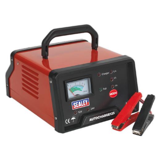 Sealey AUTOCHARGE12S Electronic Battery Charger; Selectable 6 Or 12 Volt Output; 12 Amp; 230 Volt Supply