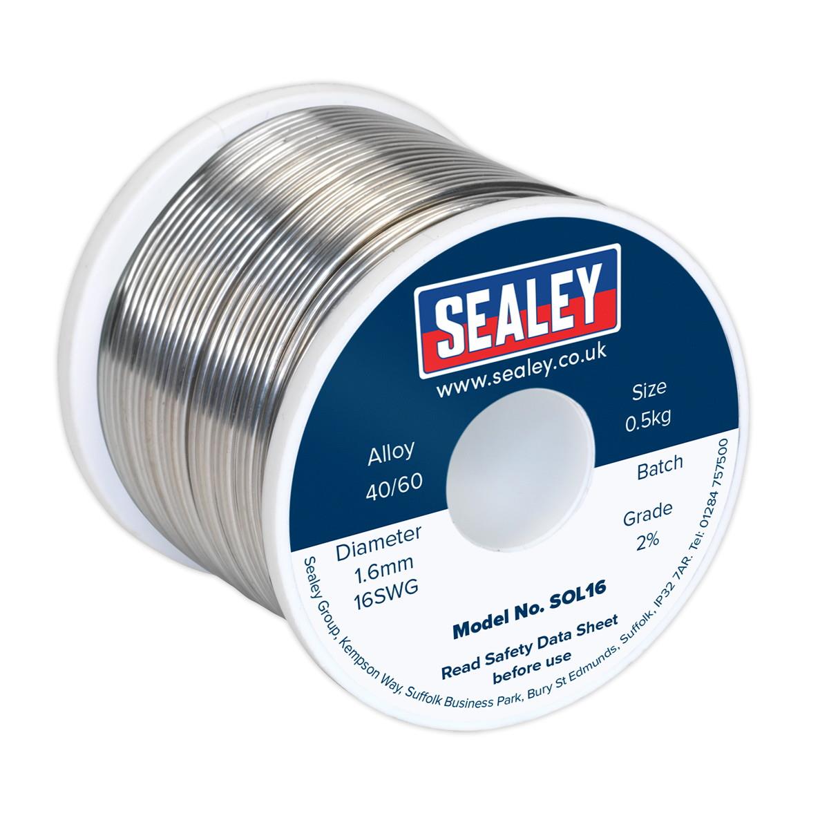 Sealey SOL16 Solder Wire Quick Flow; 2%; 1.6mm/16SWG; 40/60; 0.5kg Reel