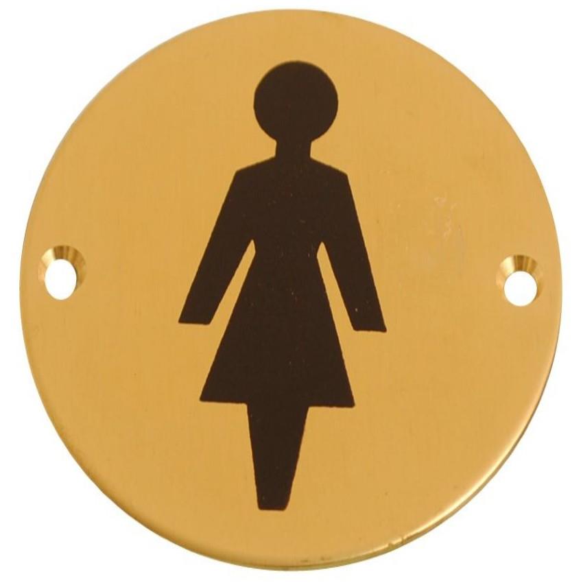 Sign Symbol Plate Printed "Female"; Polished Brass (PB); 76mm Diameter