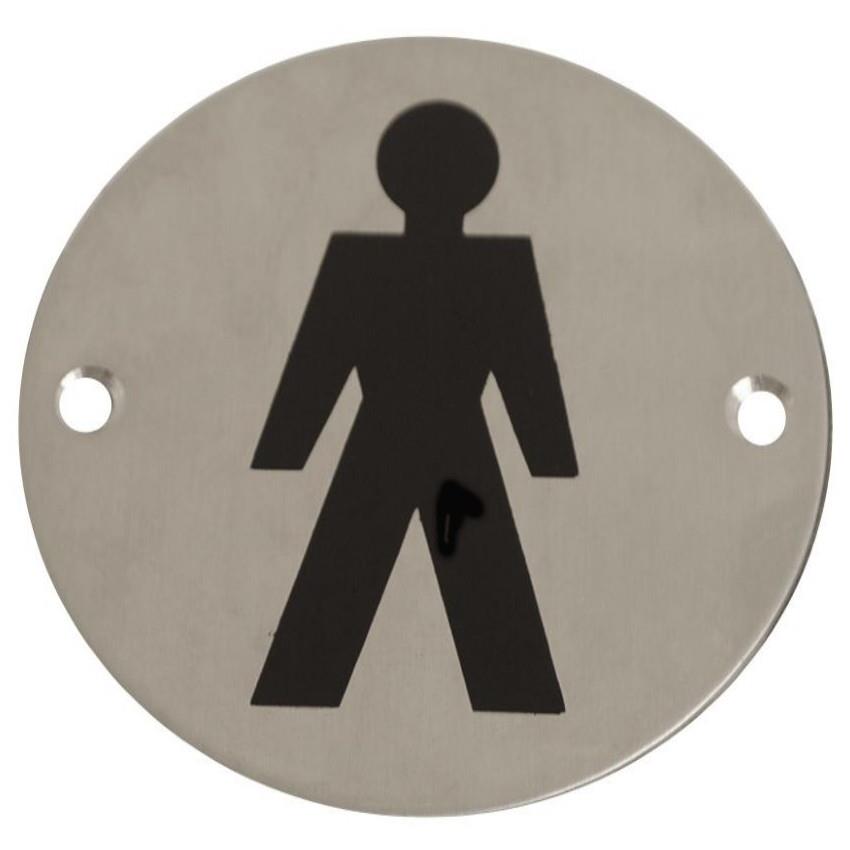 Sign Symbol Plate Printed "Male"; Polished Stainless Steel (PSS); 76mm Diameter