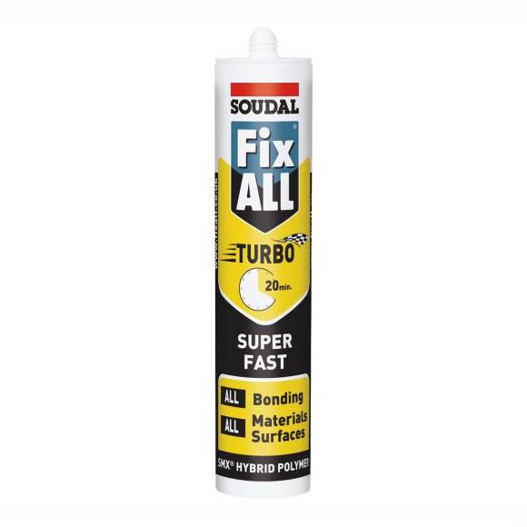 Soudal 122236 Fix All Turbo; Super Fast SMX Sealant And Adhesive; White (WH); 290ml