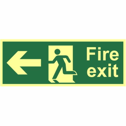 Spectrum Photoluminescent Sign 12411 "Fire Exit"; (Running Man; Arrow Left); 1.3mm Rigid (PHO); 400 x 150mm