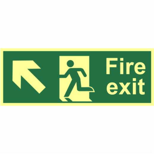 Spectrum Photoluminescent Sign 12415 "Fire Exit" (Running Man; Arrow Up Left); 1.3mm Rigid (PHO); 400 x 150mm
