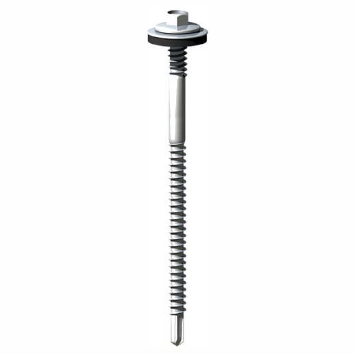 Timco LH82W16 Light Section Hex Head Self Drilling Screw; Silver Ruspert; Fixture Thickness 32mm To 62mm; Drilling Capacity 5.0mm; 5.5 x 82mm; 16mm Washer