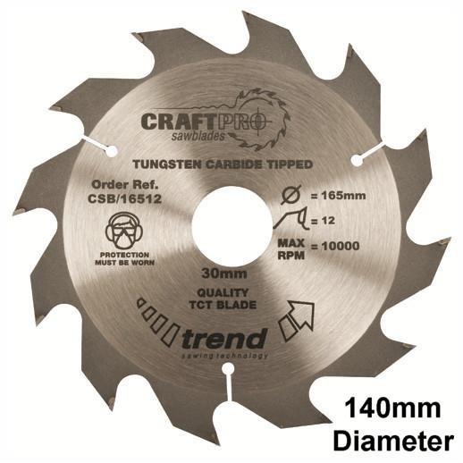 Trend CSB/14012 Craft Circular Saw Blade; 140mm x 12 Teeth; 20mm Bore (12.7 & 16mm Bore Bushing Washers Supplied)