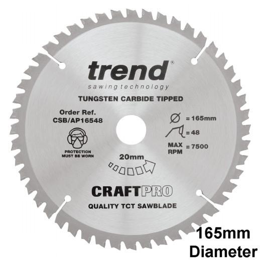 Trend CSB/AP16548 Craft Aluminium & Plastic Circular Saw Blade; 165mm x 48 Teeth x 20mm Bore; 1.5mm Kerf; Fits Dewalt DWS5620K Plunge Saw