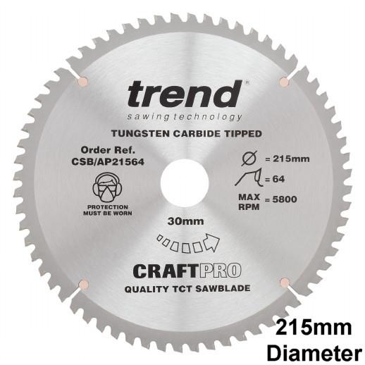 Trend CSB/AP21564 Craft Aluminium & Plastic Circular Saw Blade; 215mm x 64 Teeth x 30mm Bore; 2.8mm Kerf