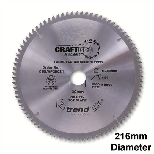 Trend CSB/AP21680 Craft Aluminium & Plastic Circular Saw Blade; 216mm x 80 Teeth x 30mm Bore; 2.8mm Kerf