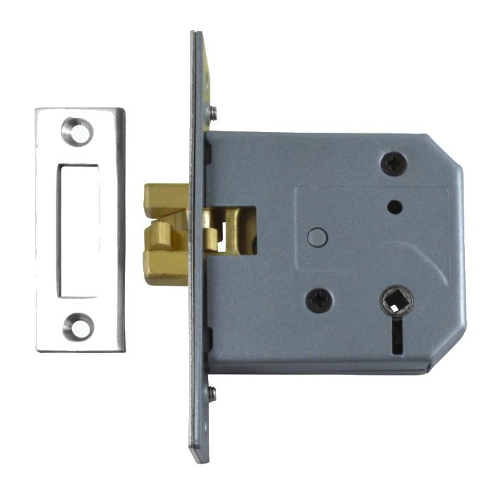 Union 2426 3 Lever Bathroom Sliding Door Lock; 5mm Follower; 57mm Backset; 77.5mm Case; Satin Chrome Plated (SCP)