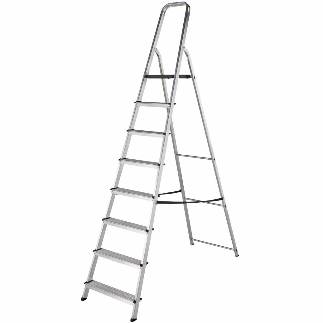 Youngman Atlas 35831218L Light Trade Platform Step Ladder; Aluminium; 8 Tread; BS EN131 2018 Professional; Top Tread Height 1700mm; Safe Working Height 3450mm