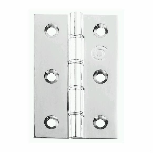 106CP Brass Butt Hinges; Double Stainless Steel Washered (DSSW); Polished Chrome Plated (CP); 76 x 50 x 2.5mm (3 x 2