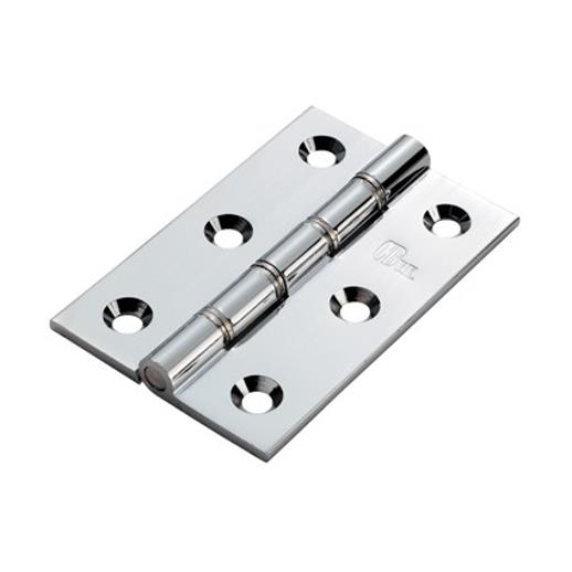 106CP Brass Butt Hinges; Double Stainless Steel Washered (DSSW); Polished Chrome Plated (CP); 76 x 50 x 2.5mm (3 x 2