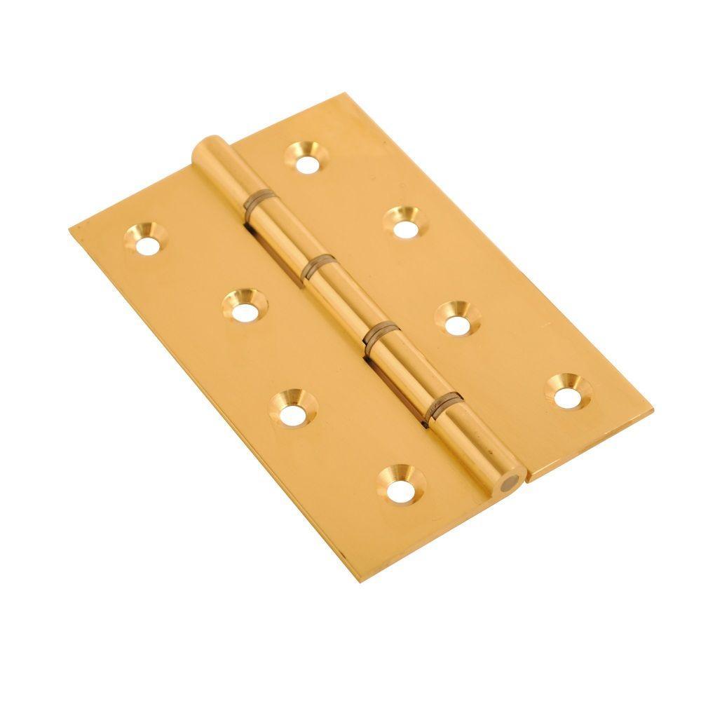 116P Heavy Pattern Solid Drawn Brass Butt Hinges; Double Steel Washered (DSW); Polished Brass (PB); 100 x 65mm x 3.5mm (4
