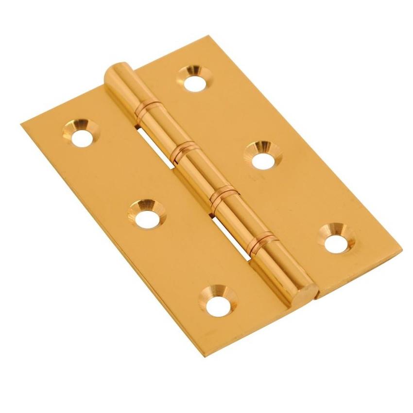 118P Double Phosphore Bronze Washered (DPBW) Brass Butt Hinges; Polished Brass (PB); 75 x 50 x 2.0mm (3