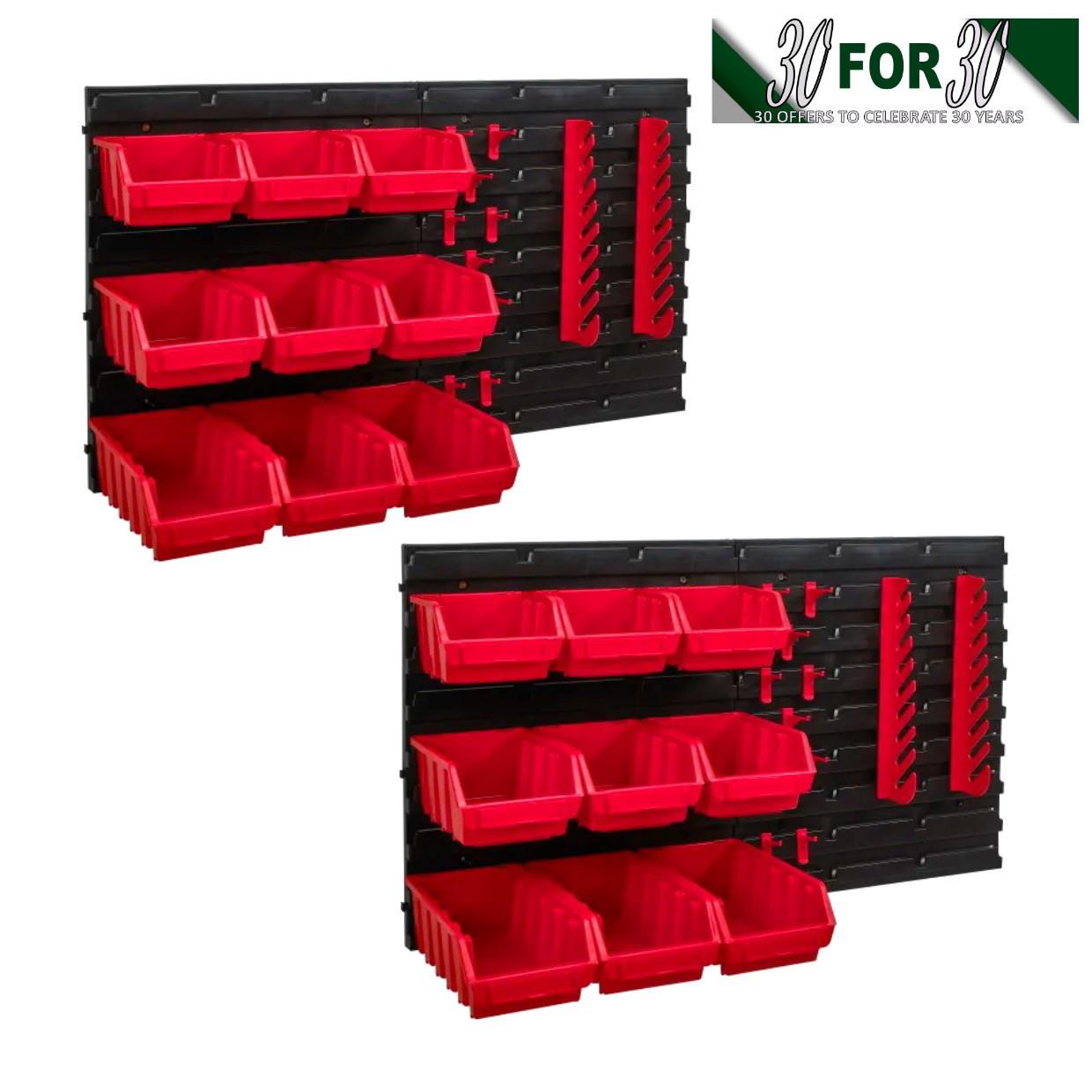 2 Faithfull PAN12KIT Storage Bin Starter Kit; 9 Bins; Hooks & Back Panels