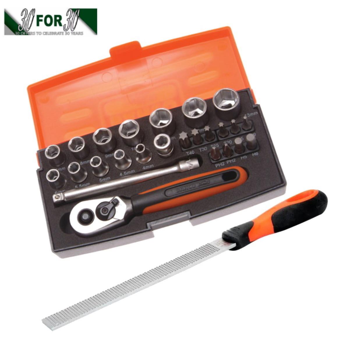 Bahco SL25 Socket Set; 1/4" Drive; 25 Piece; Plus FOC Bahco 4-152-08-2-2 152 Handyman Homeowners Wood Rasp/ Metal File; 200mm (8")