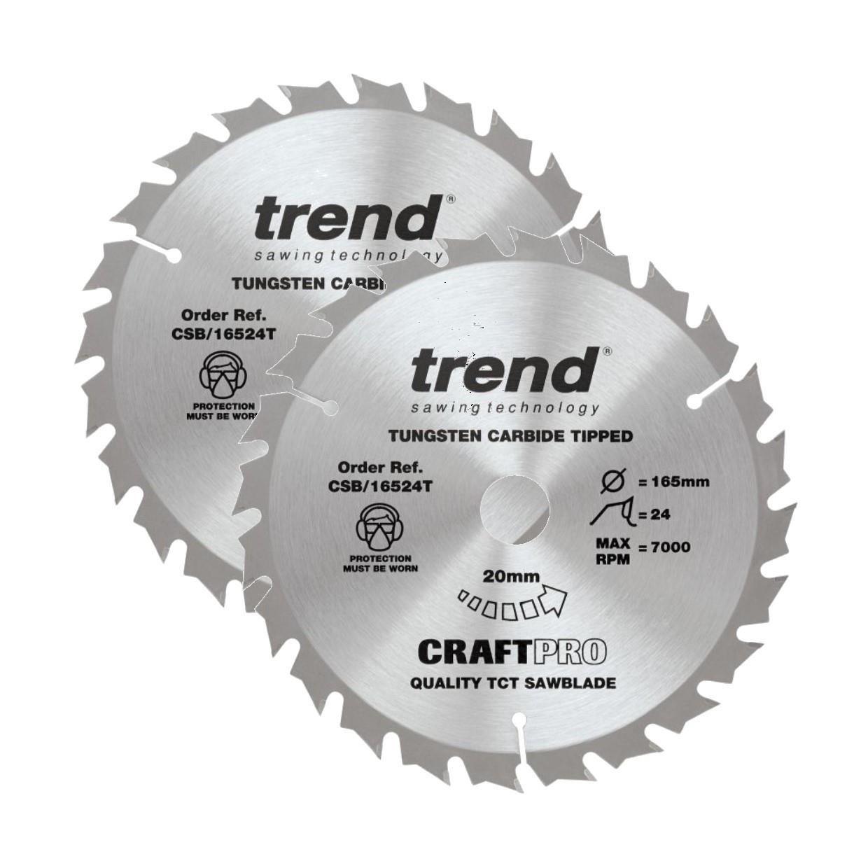 2 Trend CSB/16524T Craft Circular Saw Blades; 165mm x 24 Teeth; 20mm Bore; 1.6mm Kerf