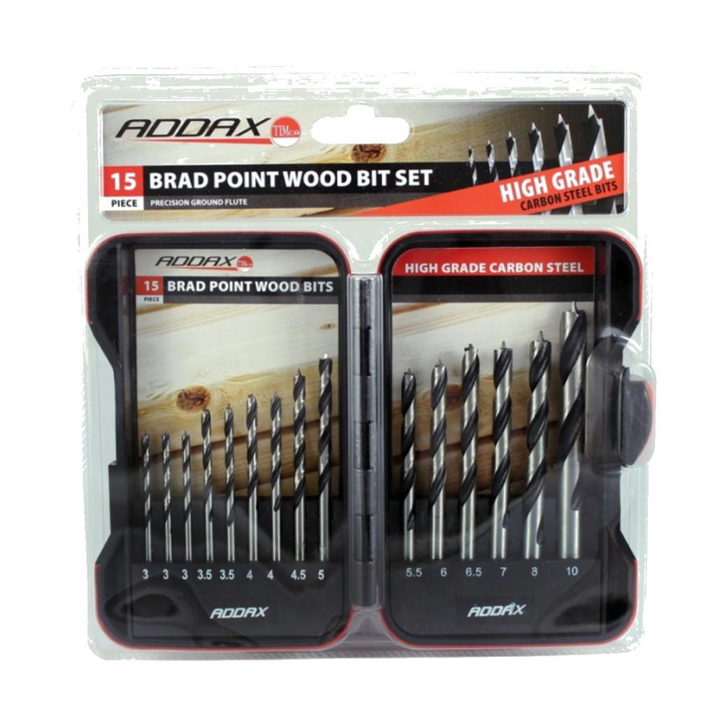 Addax B15SET HSS Brad Point Wood Bit Set; 15 Piece