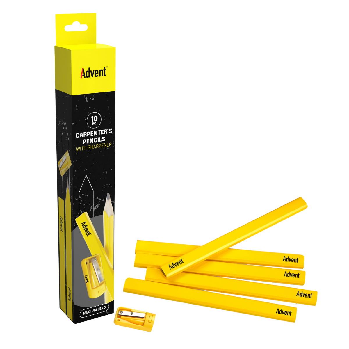 Advent Carpenters Pencils; Pack 10 + Sharpener