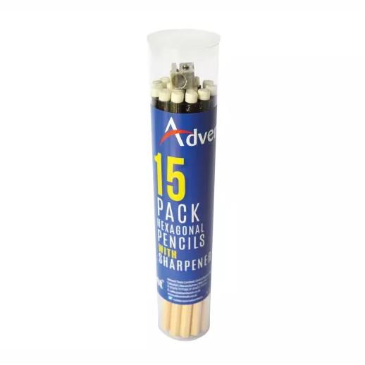 Advent HB Hexagonal Pencils; Pack 15 + Sharpener