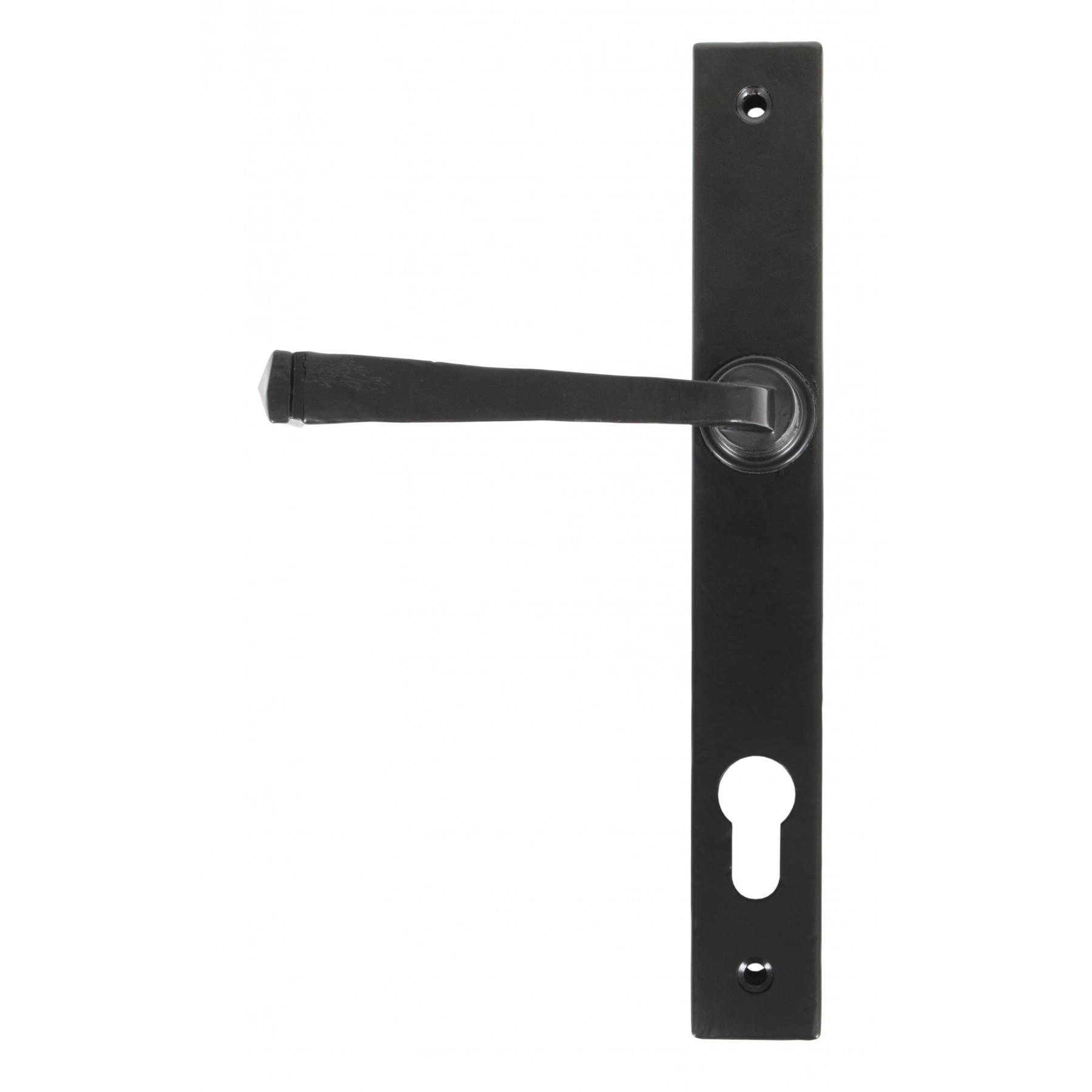 From The Anvil 33033 Avon Sprung Slimline Lever Espag Euro Lock Set; 243 x 32mm Backplate; 92mm Centres; 212mm Fixing Centres; Black (BK)