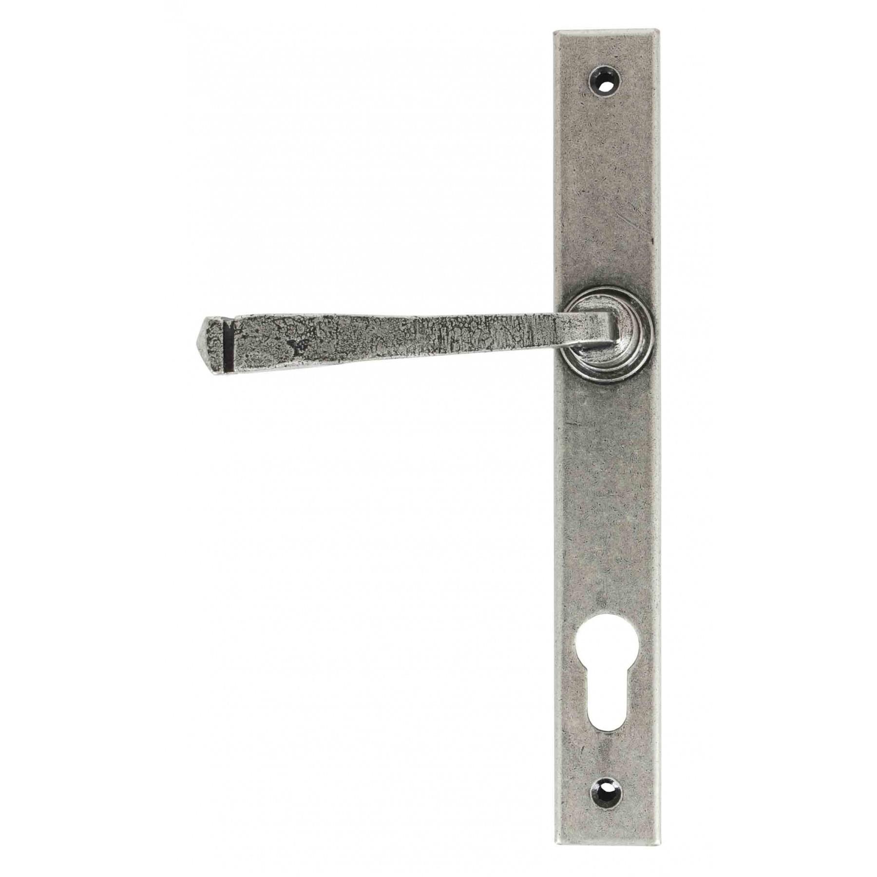 From The Anvil 33034 Avon Sprung Slimline Lever Espag Euro Lock Set; 243 x 32mm Backplate; 92mm Centres; 212mm Fixing Centres; Pewter (PE)