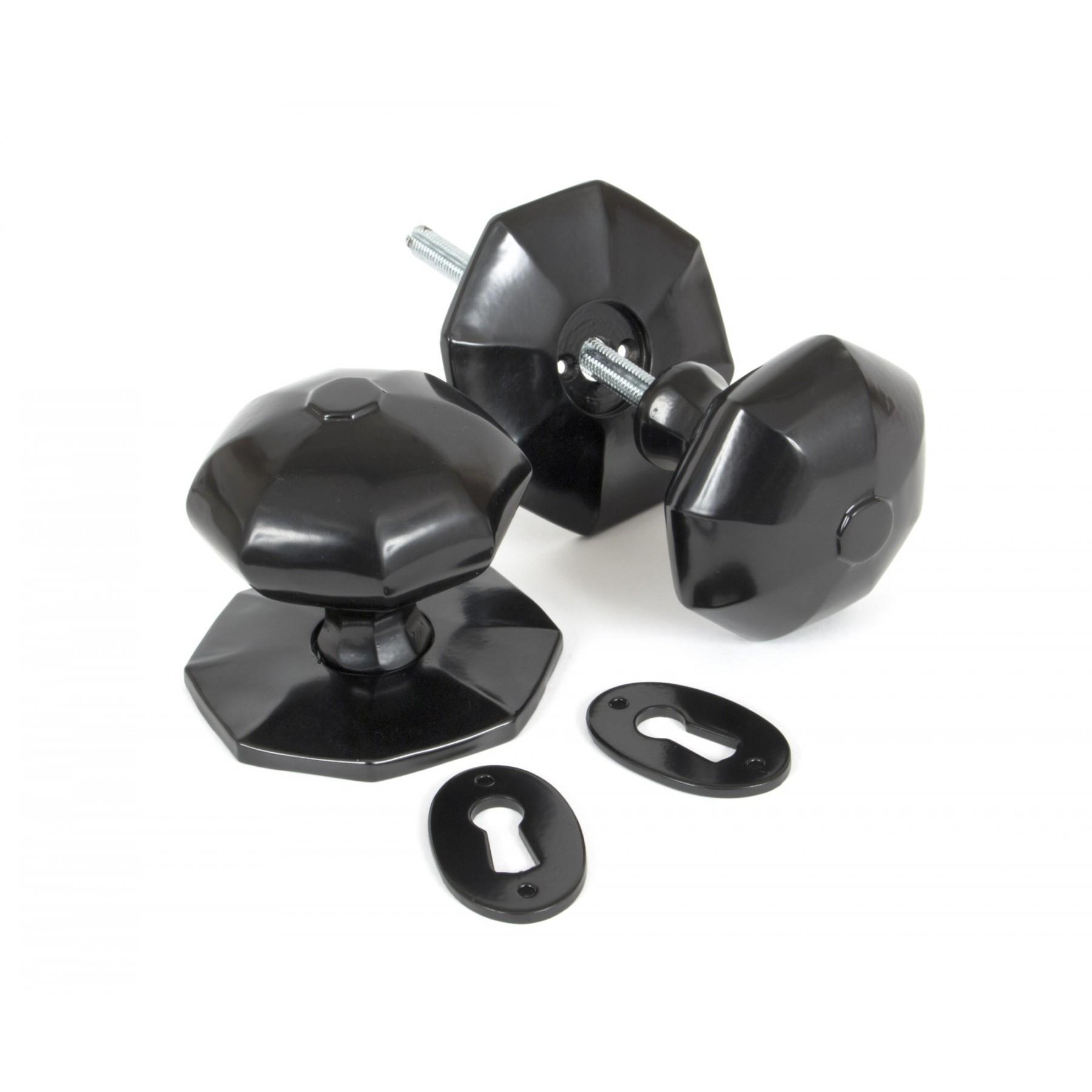 From The Anvil 33065 Large Octagonal Mortice/Rim Knob Set; 70mm Diameter; Black (BK)