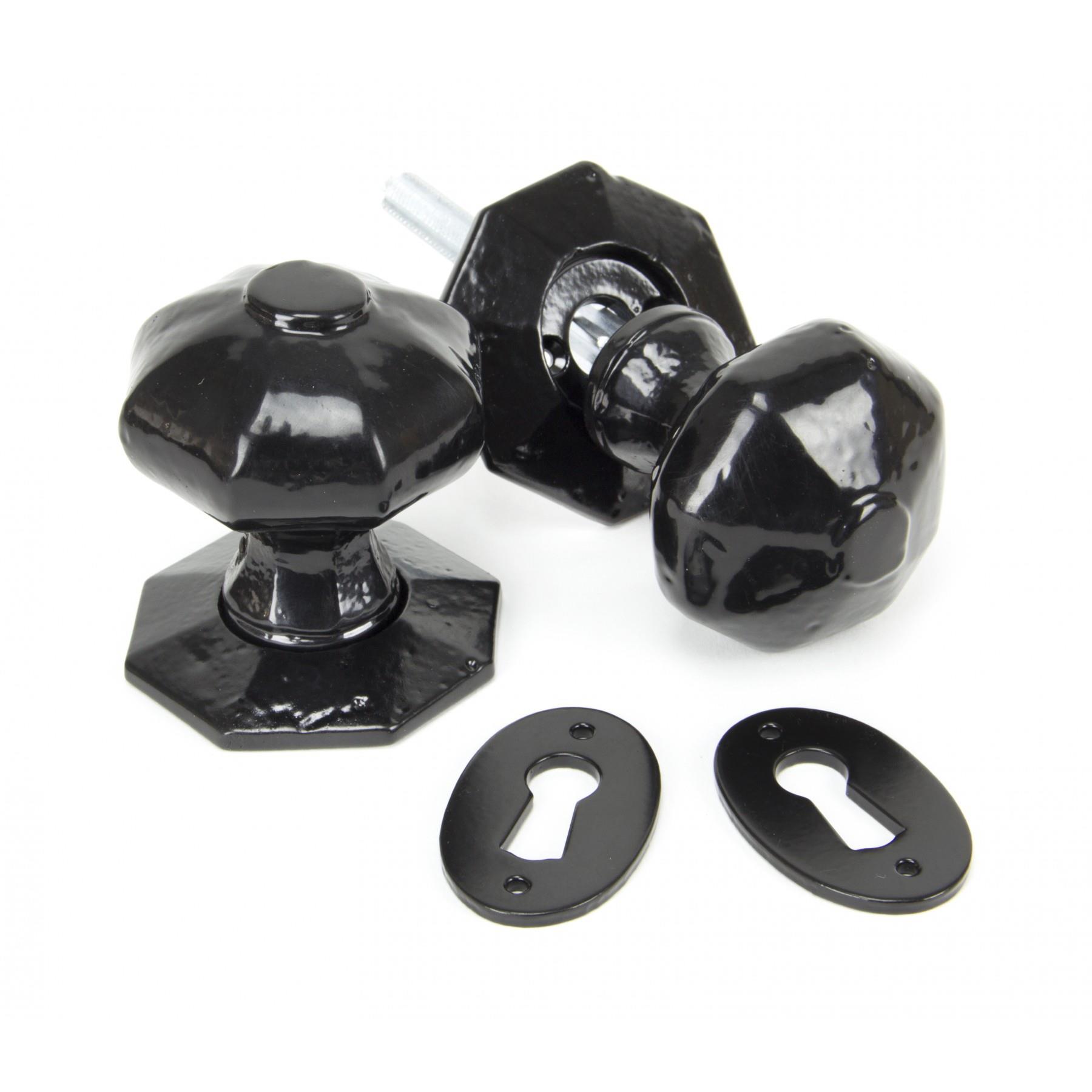 From The Anvil 33250 Octagonal Knob Set; Mortice/Rim; Powder Coated Black (BK)