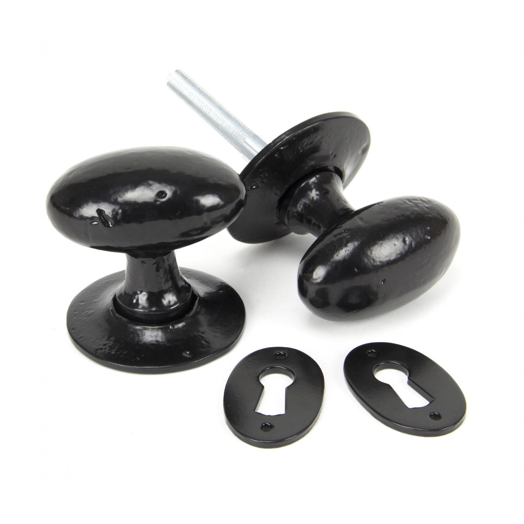 From The Anvil 33251 Oval Knob Set; Mortice/Rim; Powder Coated Black (BK)