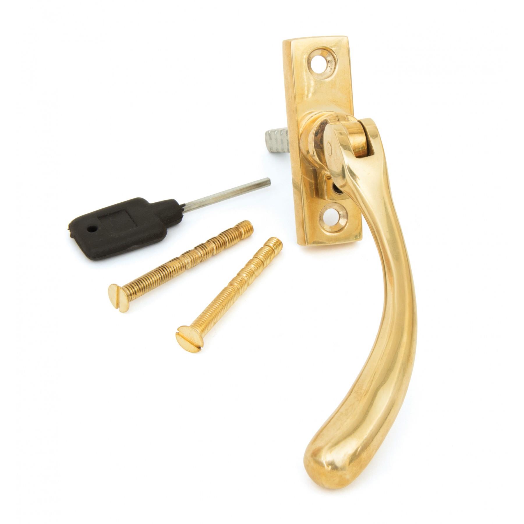 From The Anvil 33335 Slim Peardrop Espagnolette Handle; Locking; Left Hand (LH); Polished Brass (PB)