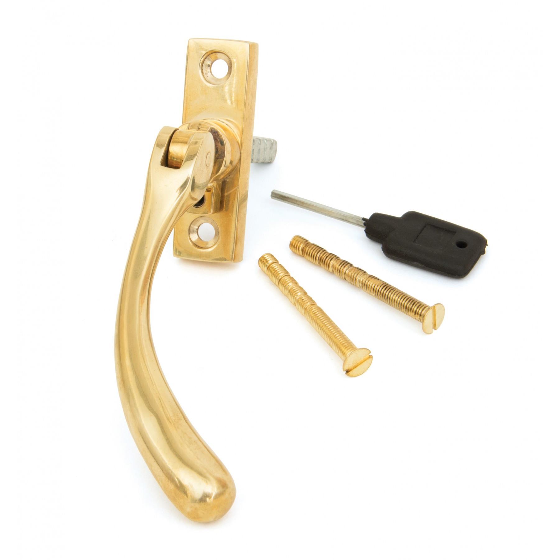 From The Anvil 33336 Slim Peardrop Espagnolette Handle; Locking; Right Hand (RH); Polished Brass (PB)