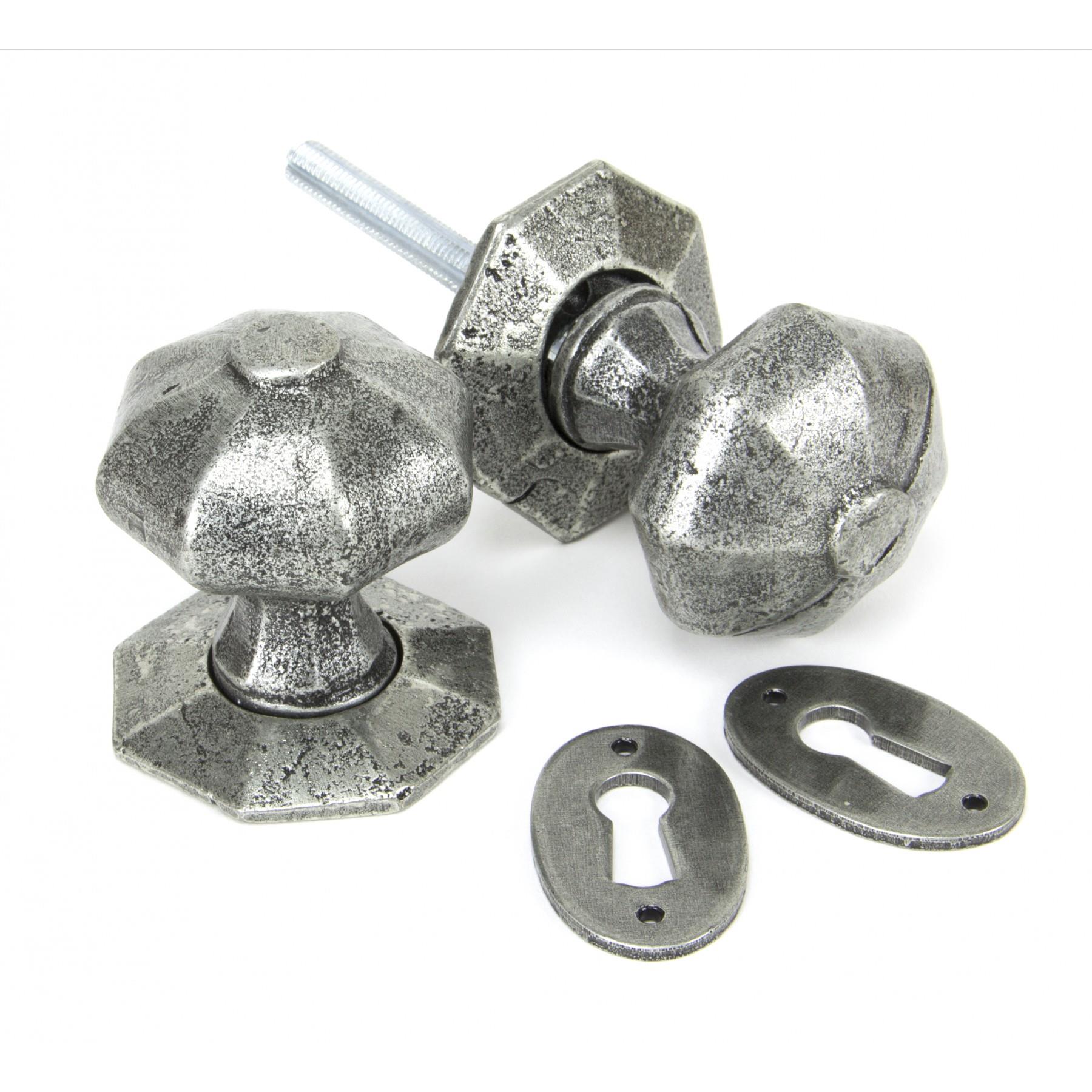From The Anvil 33643 Octagonal Mortice / Rim Knob Set; Pewter (PE)