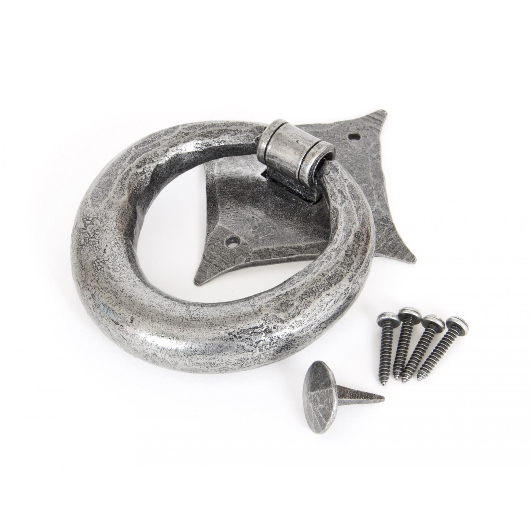 From The Anvil 33658 Ring Door Knocker; 115 x 115mm Plate; 114mm Ring Diameter; Pewter (PE)