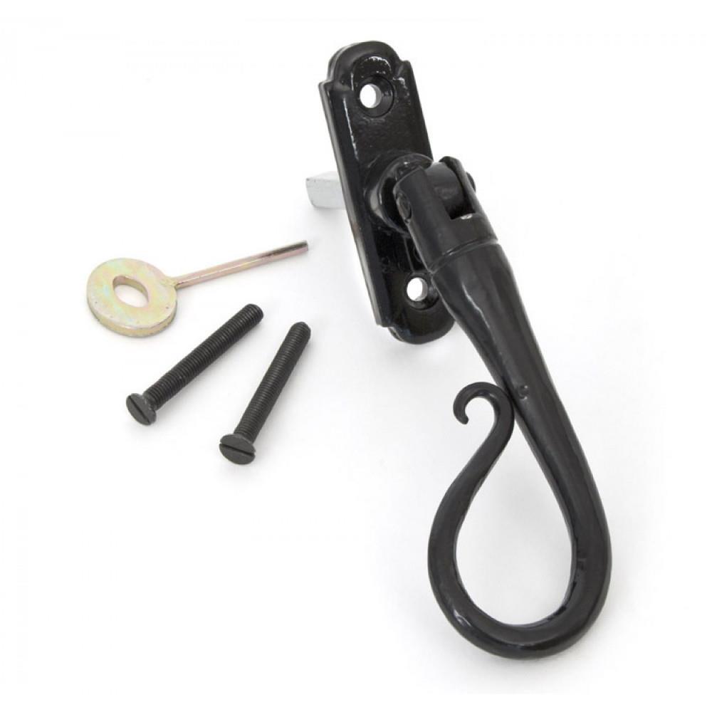 From The Anvil 33958 Shepherd's Crook Espagnolette Handle; Locking; Left Hand (LH); Powder Coated Black (BK)