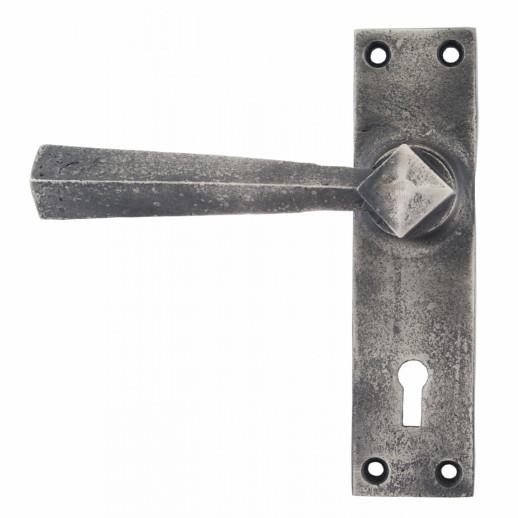 From The Anvil 73112 Straight Lever Handle Lock Set; Antique Pewter (PE); 152 x 41mm Backplate; 57mm Centres