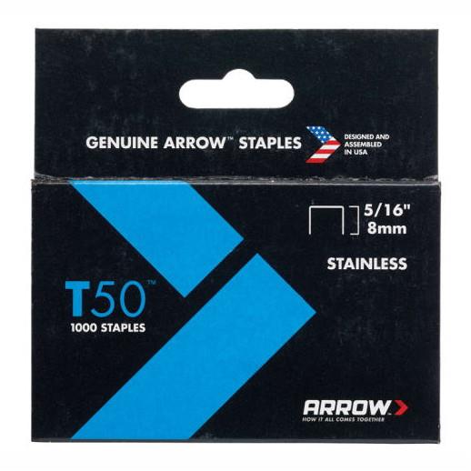 ARROW T50 Staples; Stainless Steel; 8mm; Pack (1000)