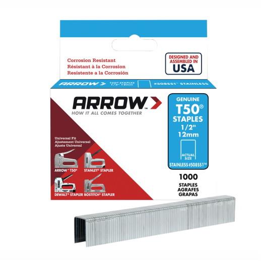 ARROW T50 Staples; Stainless Steel; 12mm; Pack (1000)